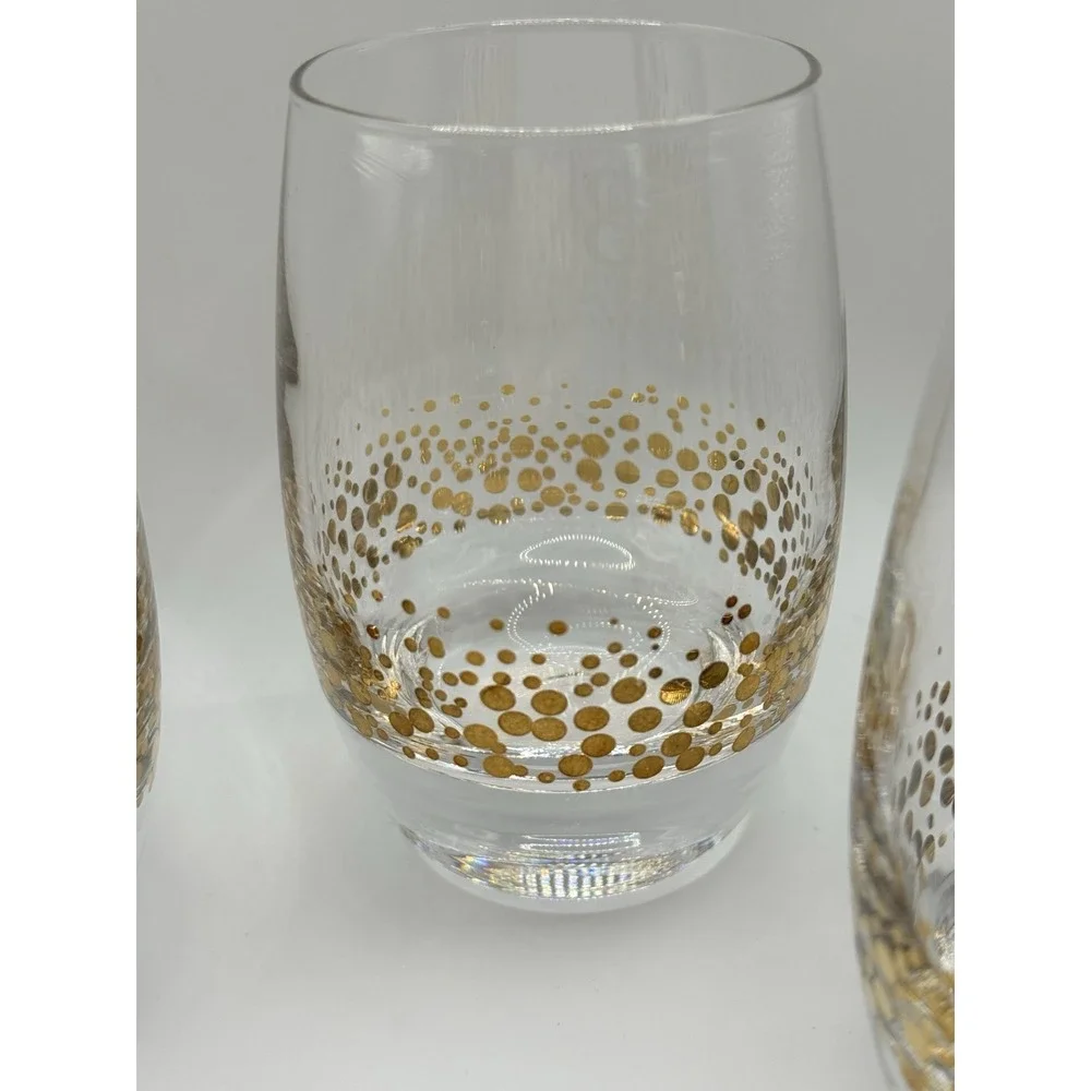 Baileys Irish Cream Gold Dot Confetti Etched Rocks Low Ball‎ Glasses Barware (4)